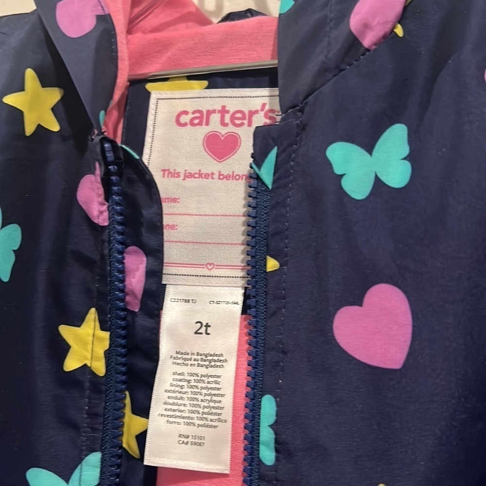 Girls Carter’s butterfly rain jacket. Size 2 toddler - Picture 13 of 15